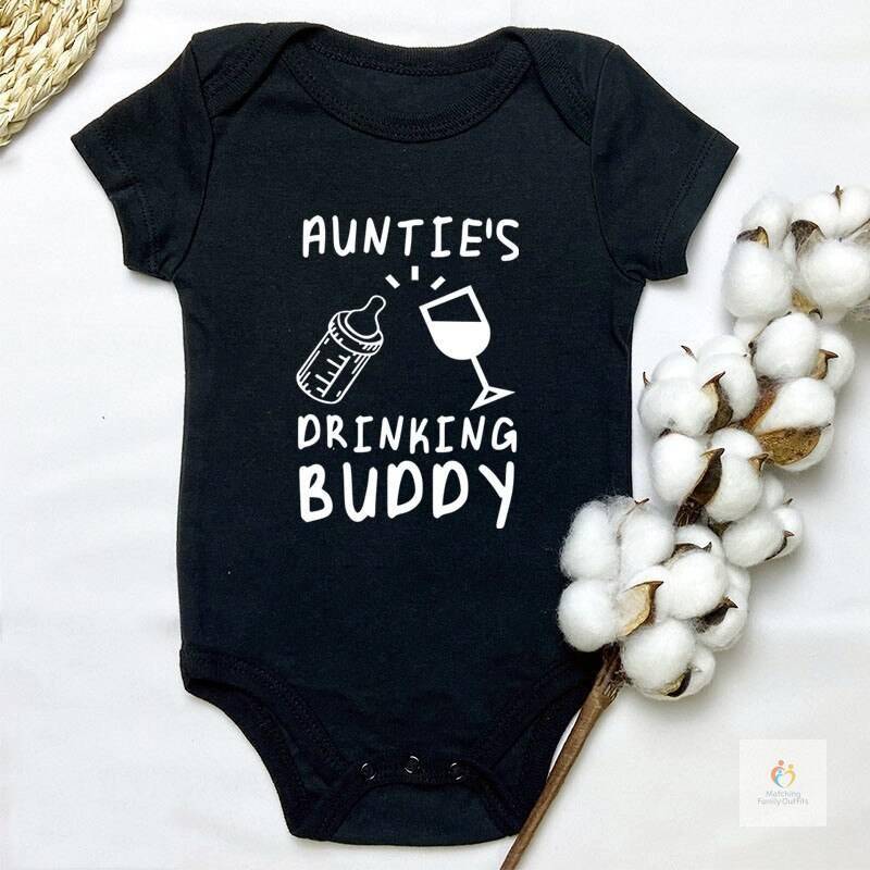 Auntie039s Drinking Buddy Baby Shirt Aunt Shower Gift Pregnancy Announcement Infant Newborn Clothes Outfits 0 24M Cleara 4