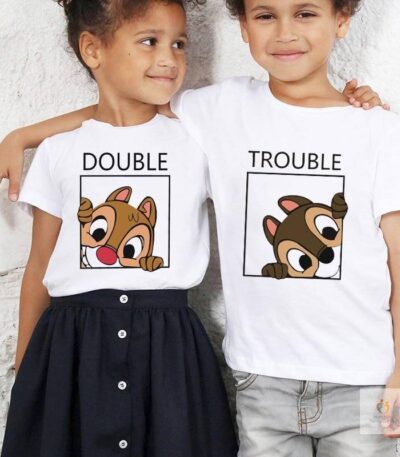 Chip and Dale Disney Kids Tshirts Cartoon Double and Trouble Print Summer Twins Tops Tees Funny Boys Girls Best Friends