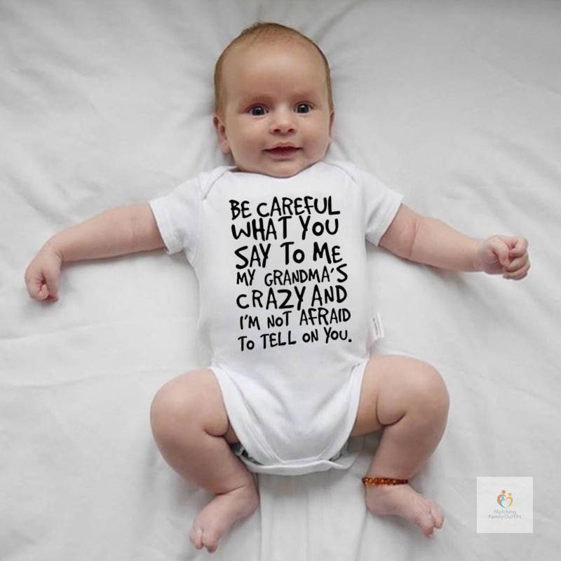 Summer Infant Newborn Baby Boy Girls Cotton Letter My Grandma Is Crazy Bodysuit Playsuit Baby Grows Outfits 0 18M Cleara 1