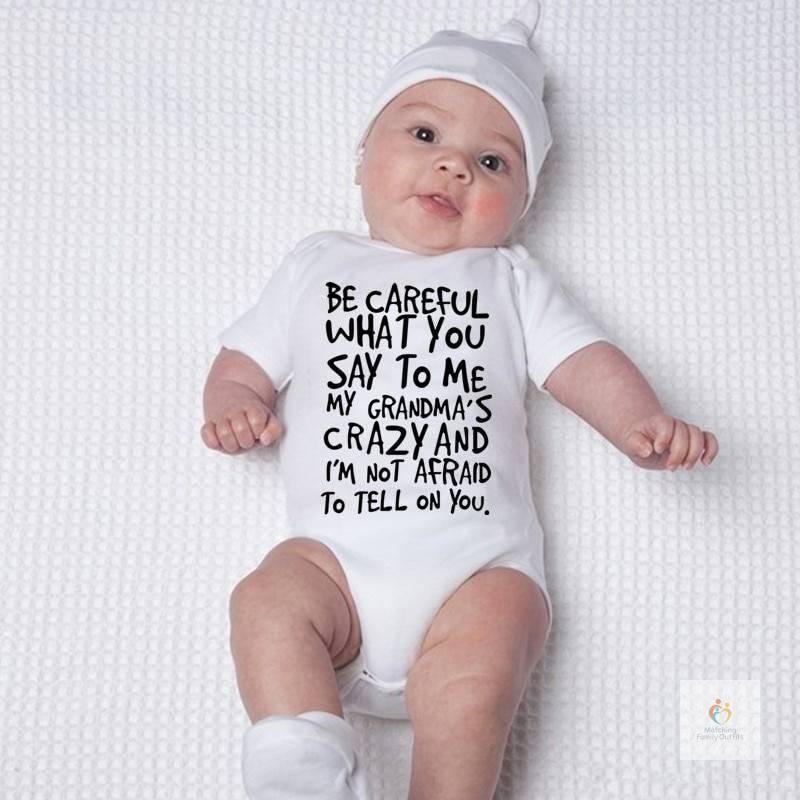 Summer Infant Newborn Baby Boy Girls Cotton Letter My Grandma Is Crazy Bodysuit Playsuit Baby Grows Outfits 0 18M Cleara