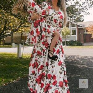 2021 Mom And Daughter Floral Long Sleeve Dress Clothes Family Look Matching Outfits Wedding Party Mommy And Me Long Dresses 5-12