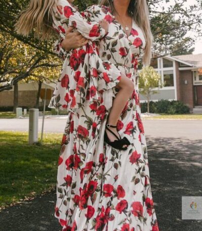 2021 Mom And Daughter Floral Long Sleeve Dress Clothes Family Look Matching Outfits Wedding Party Mommy And Me Long Dres 1