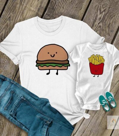 1PC Mom baby matching clothes New Mom Shirt perfect combination Hamburger French fries tops Funny Mom baby T-Shirt