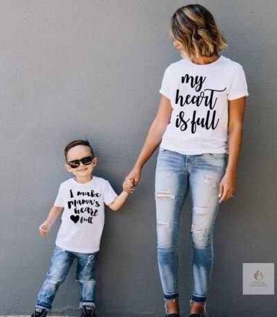 1pcs My Heart Is Full I Make Mama's Heart Full Tee Mommy&Me T-Shirts Mom and Son Short Sleeve T Shirt Family Matching Shirt