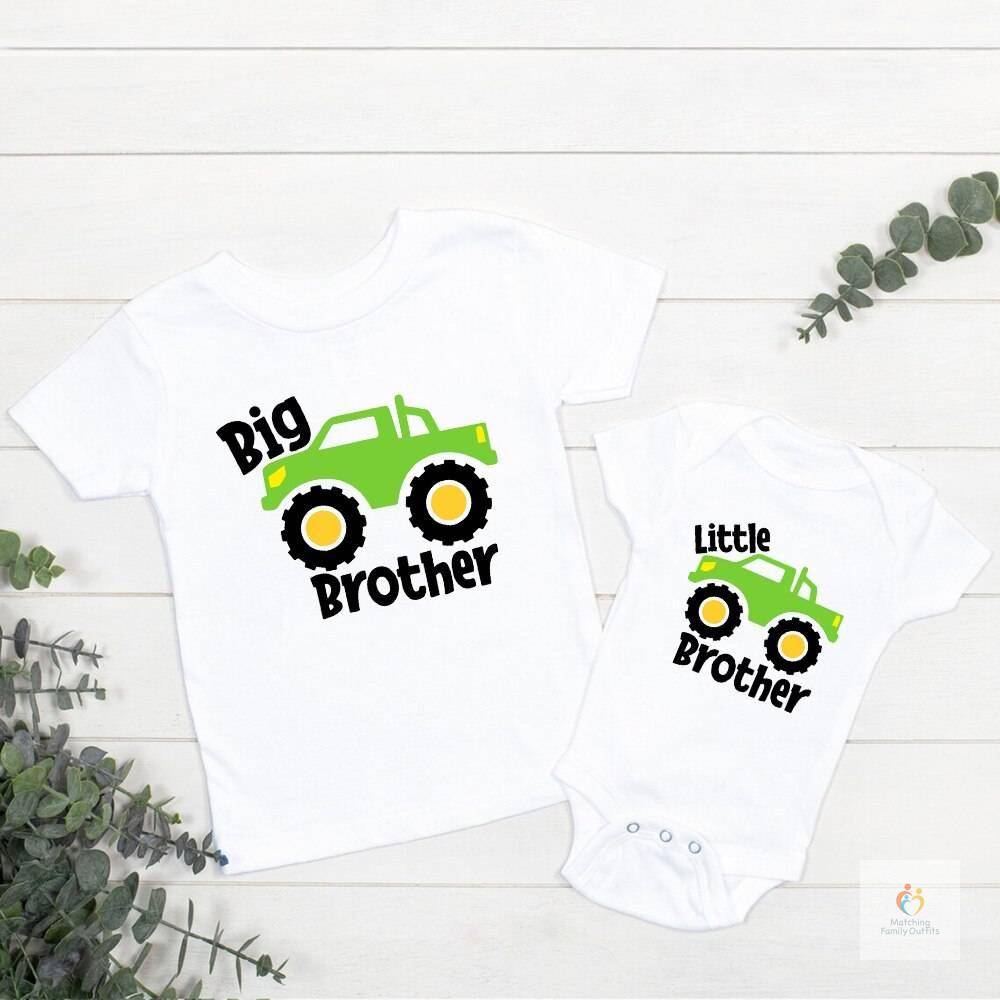 Big Brother Little Brother Sibling Tractor T Shirt Big Bro Lil Bro Short Sleeve Tops Tees Sibling Outfits Baby Gift Clothes