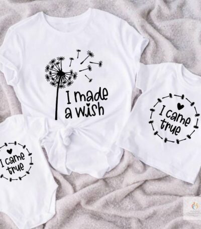 Mommy Kid and Baby Matching Shirts I Made A Wish Tee I Came True Wishes Family Matching Outfits Mothers Day Gift Baby Bodysuit