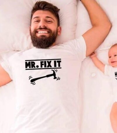 Mr Broke It and Mr Fix It Family Look Daddy Me Family Matching Clothes Shirts Dad Baby Clothes Short Sleeve T-shirt Clothes 1pc