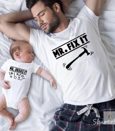 Mr Broke It and Mr Fix It Family Look Daddy Me Family Matching Clothes Shirts Dad Baby Clothes Short Sleeve T-shirt Clothes 1pc
