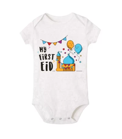 My First Eid Printed Newborn Infant Clothes Eid Party Baby Toddler Jumpsuits Boys Girls Short Sleeve Bodysuits Ramadan Outfits