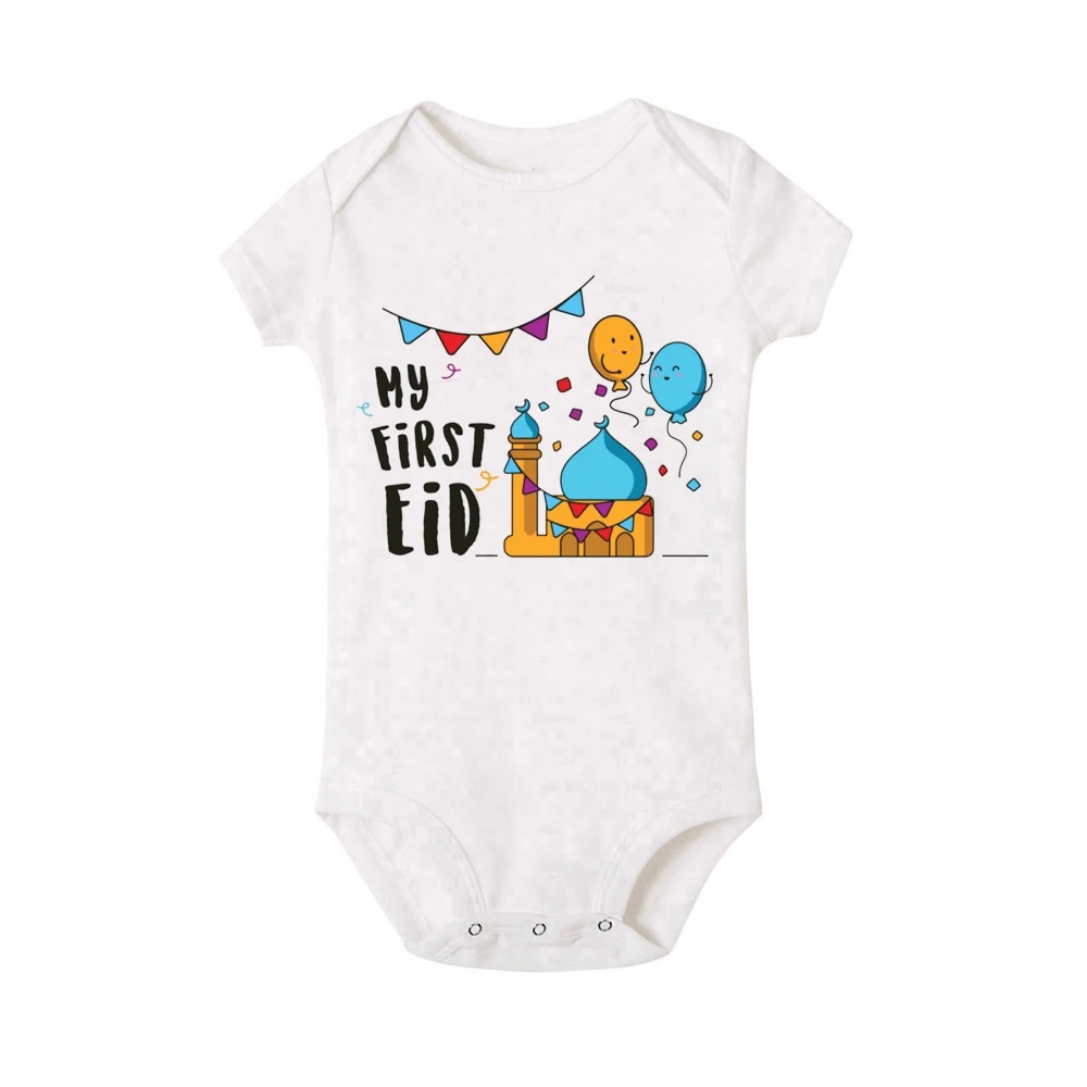 My First Eid Printed Newborn Infant Clothes Eid Party Baby Toddler Jumpsuits Boys Girls Short Sleeve Bodysuits Ramadan Outfits