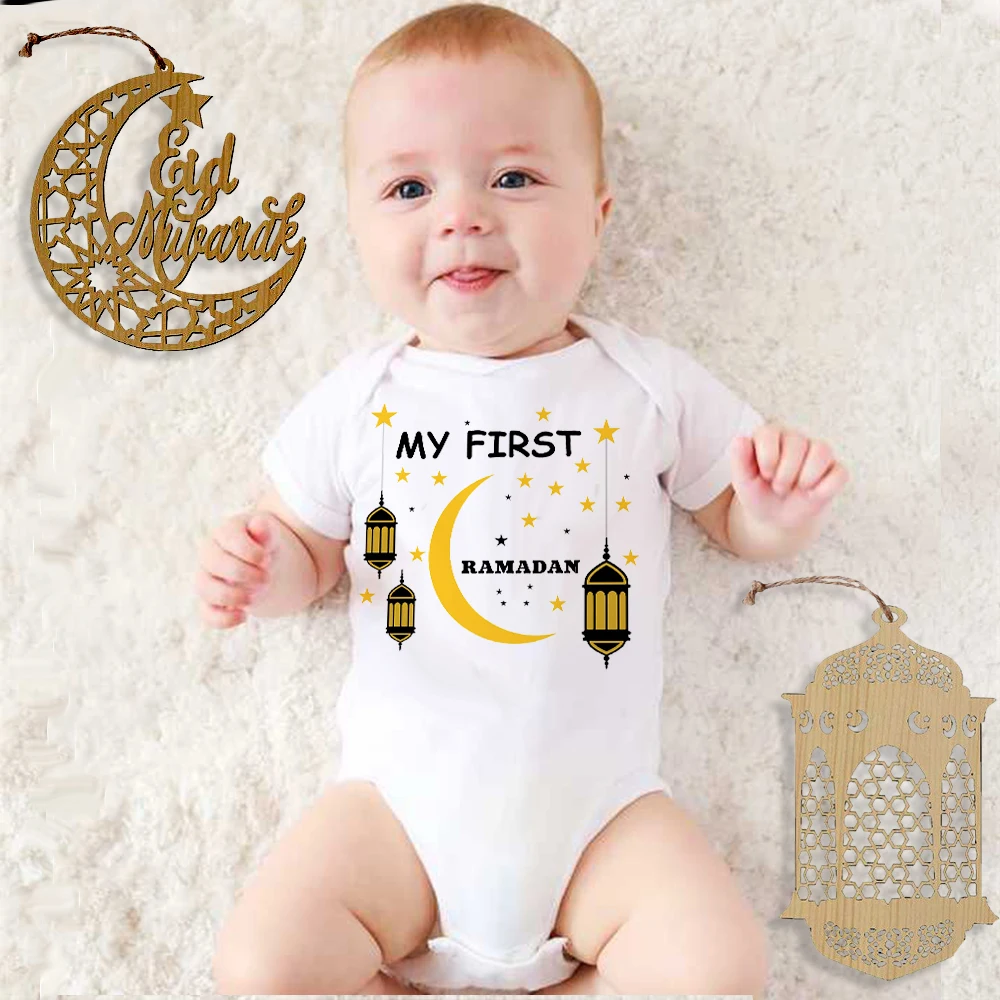 My First Ramadan Newborn Baby Eid Rompers Infant Body Short Sleeve Baby Jumpsuit Boy Girl Ramadan Outfit Islamic Muslim Clothes