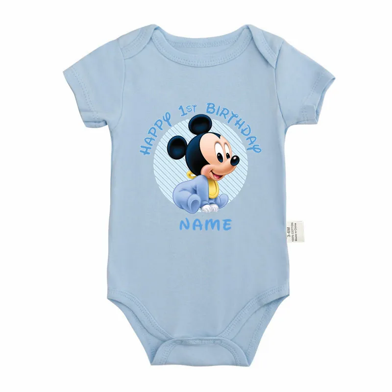 Custom Baby Name Bodysuit First Birthday Baby Rompers Newborn Boy Mickey Mouse Jumpsuits Baby Boys Clothes Outfits Gifts