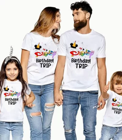 Disney Birthday Trip Family Matching Shirts Cotton Dad Mom Kids T-shirts Baby Rompers Funny Family Look Birthday Outfits
