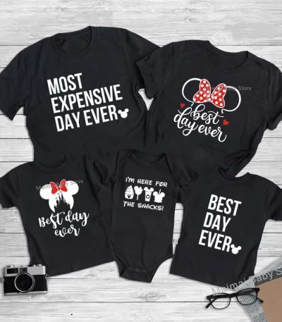 Disney Family Matching Shirts Funny Best Day Ever Print Tshirt Summer Father Mother Kids Tees Baby Rompers Disney Trip Outfits