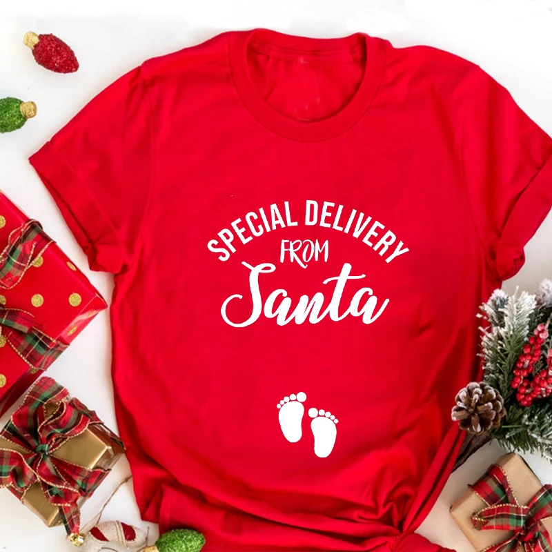 From Santa Tshirt Christmas Pregnancy Announcement Shirt Christmas Baby T-Shirt Gothic Tops Casual Christmas Women Clothes