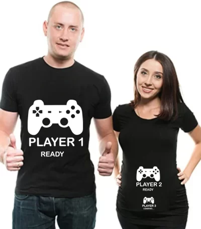 Women Maternity Tshirt Player 1/2 Ready Player 3 Loading Graphic T Shirts Dad To Be Mama To Be Pregnancy Announcement T-shirts
