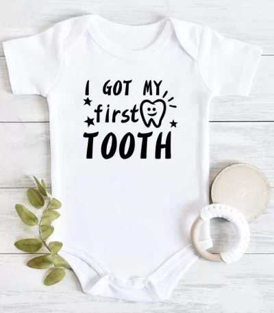 Cute Toddler Clothing Cotton I Got My First Tooth Letter Print Bodysuits Summer Short Sleeve Newborn Boys Girls Rompers