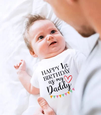 Happy 1st Birthday As My Daddy Baby Short Sleeve Bodysuit Newborn Girl Boys Infant Clothes Baby Romper Daddy’s Birthday Gift