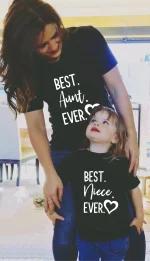 1pcs Matching Best Aunt Ever I Love Aunt Shirts Letter Print Aunt/Niece/Nephew Shirts Family Matching Clothes Outfits Look