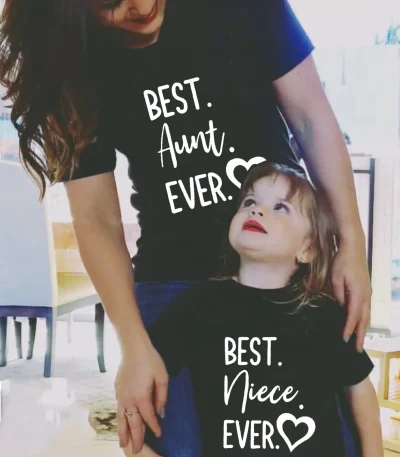 1pcs Matching Best Aunt Ever I Love Aunt Shirts Letter Print Aunt/Niece/Nephew Shirts Family Matching Clothes Outfits Look