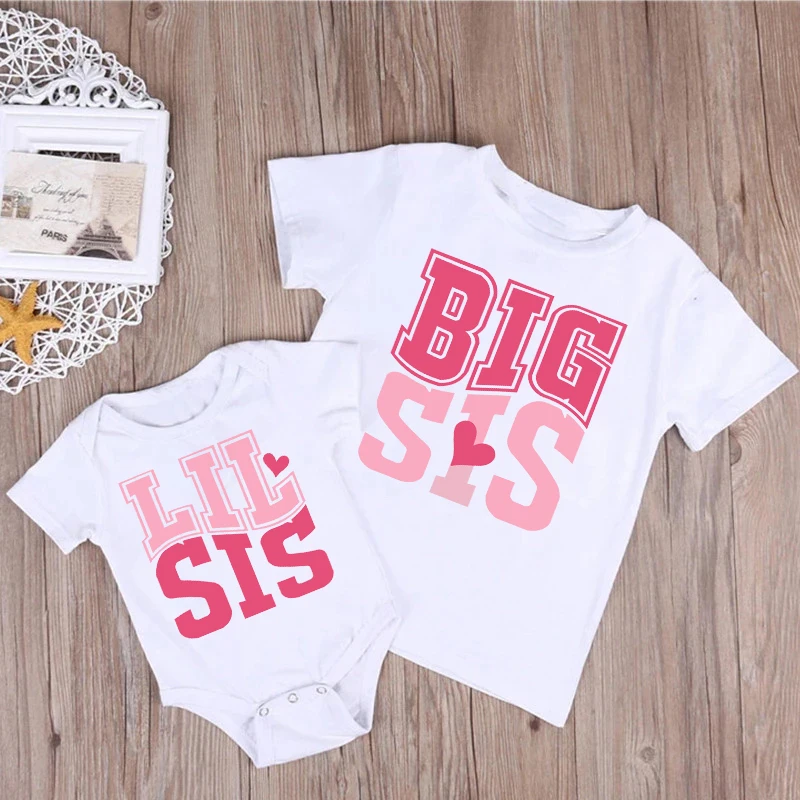 Big Sister Little Sister Printed Family Matching Shirt Child Sibling Outfit Tops Kids Short Sleeve T-shirt Baby Bodysuits Romper