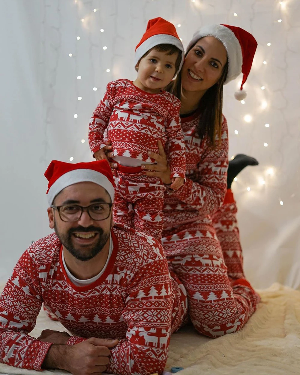 Christmas Family Matching Pajamas Outfits Set Classic Elk Red Print Adult Dad Father Mother Kids Sleepwear Baby Boy Girl Clothes