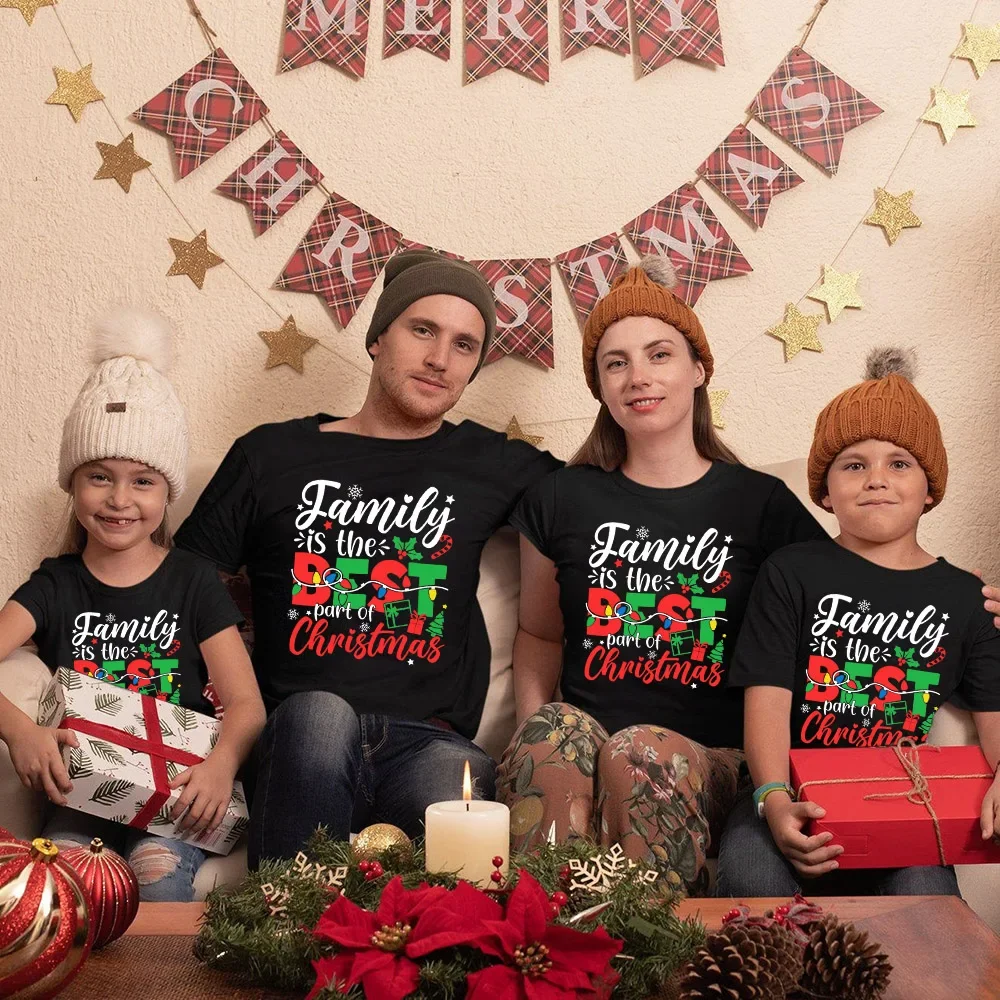 Family Is The Best Part of Christmas Print Family Shirt Xmas Family Matching Outfits Dad Mom Kids Shirt Baby Romper Xmas Clothes