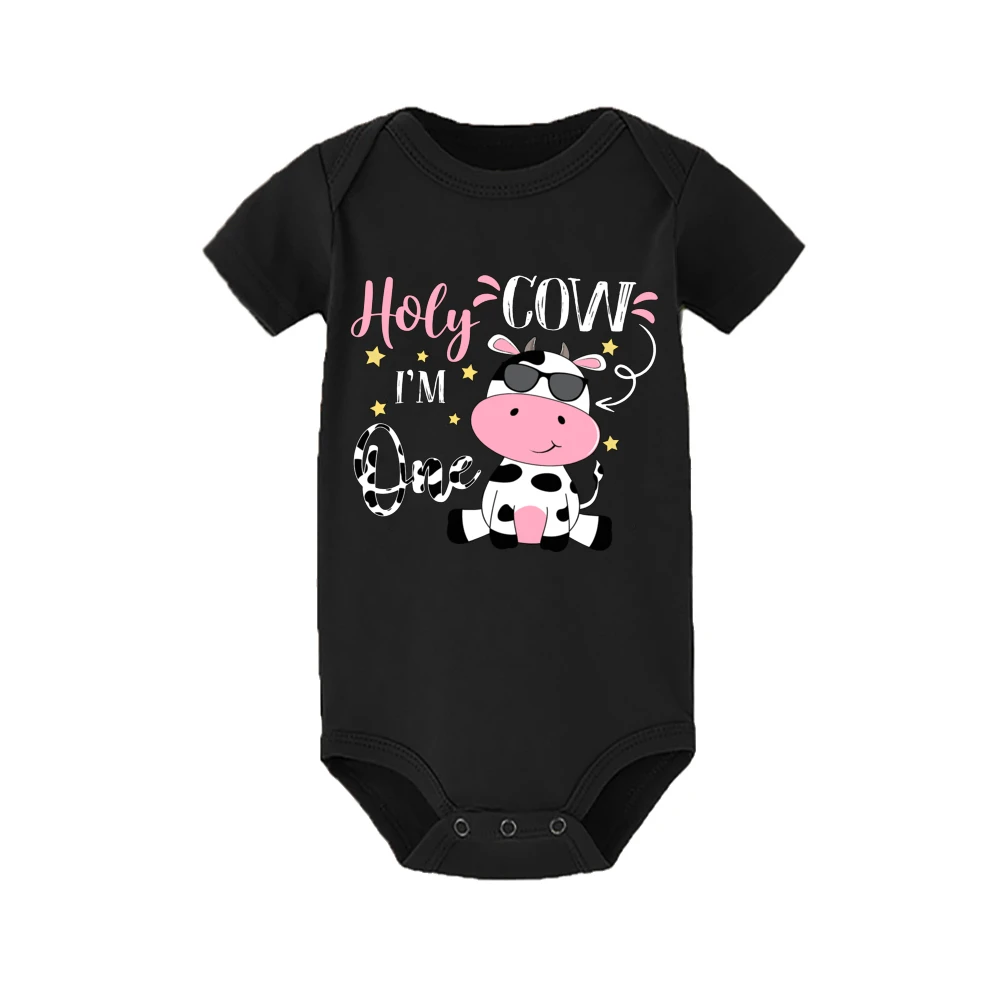 Holy Cow I Am One Family Matching Clothes Baby One Birthday Dad Mom Sis Bro T-shirt Cute Cow Family Look Outfit Top Baby Romper