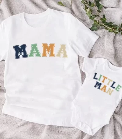 Mama Little Man Printed Family Matching Clothes Mother & Son Short Sleeve Outfit Shirt Fashion Mom Boy T-shirt Tops Baby Bodsuit