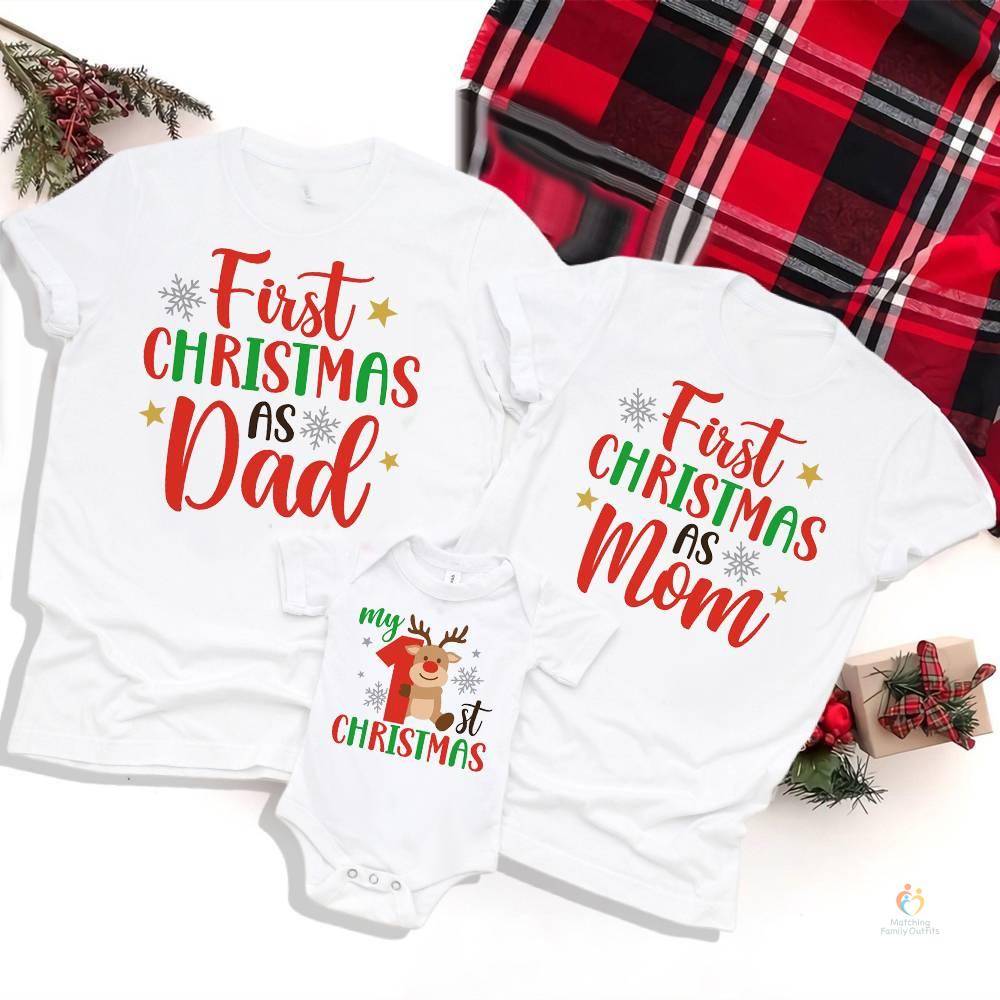 My First Christmas As Dad/mom Family Matching Clothes T-shirt Father Mother and Baby Look Outfits Tops Baby’s Jumpsuits T Shirts