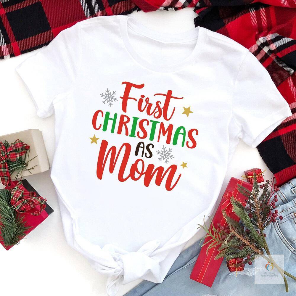 My First Christmas As Dad/mom Family Matching Clothes T-shirt Father Mother and Baby Look Outfits Tops Baby’s Jumpsuits T Shirts