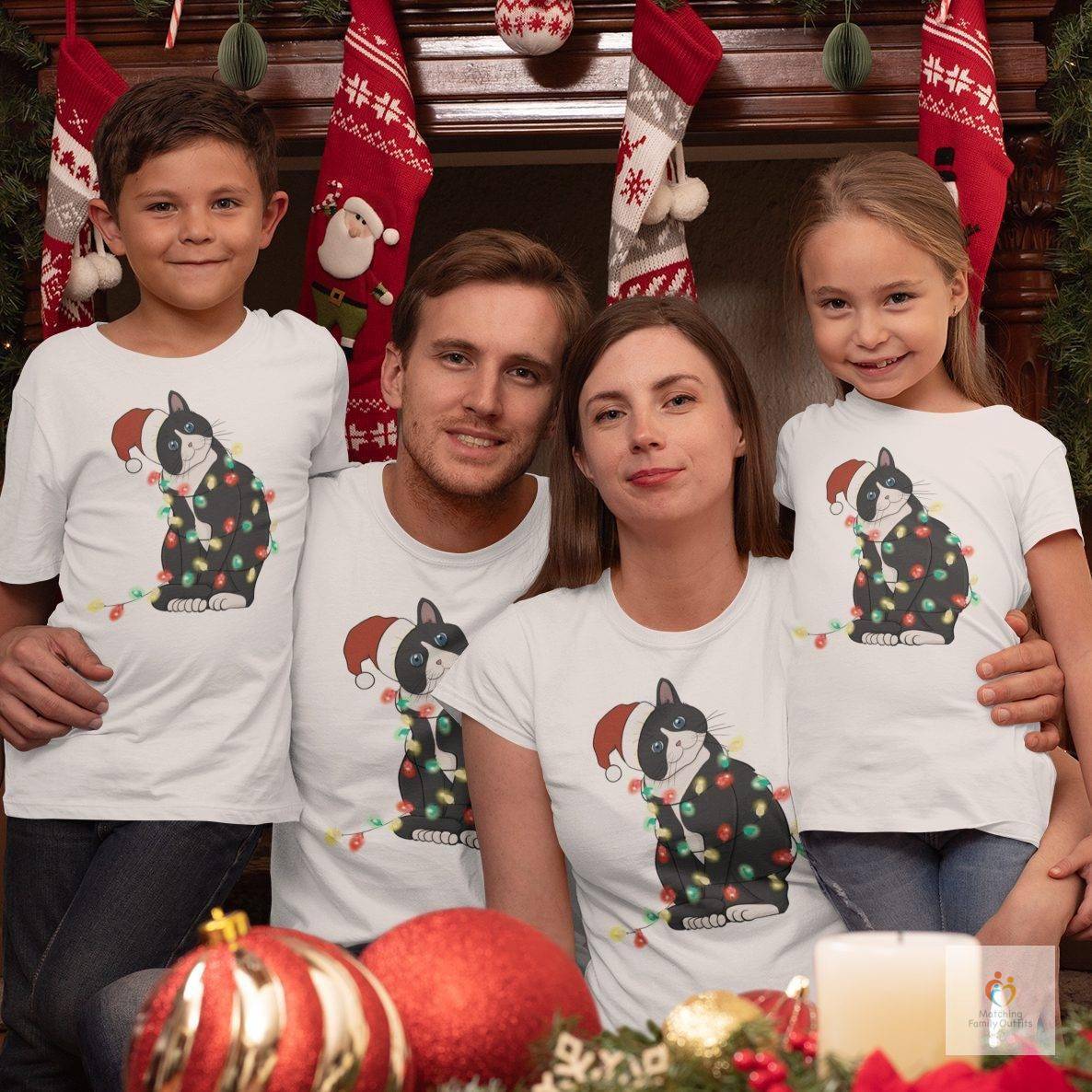 Cat Print Christmas Family T-shirts