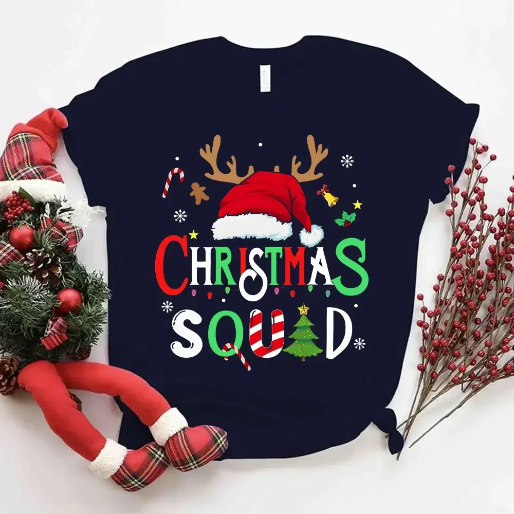 Family Christmas 2024 Squad Tshirts Matching Christmas Santa Reindeer Team Unisex T-shirt Christmas Crew Ladies Tee Female Shirt