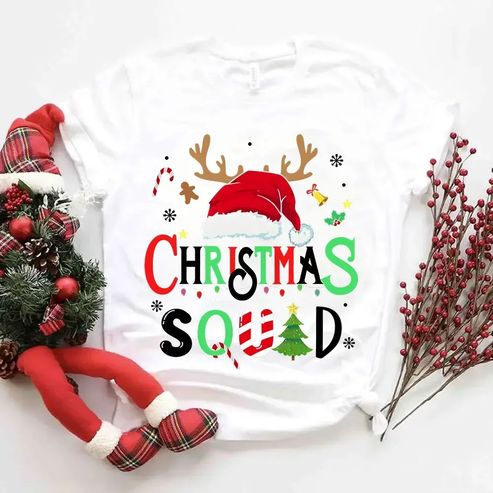 Family Christmas 2024 Squad Tshirts Matching Christmas Santa Reindeer Team Unisex T-shirt Christmas Crew Ladies Tee Female Shirt