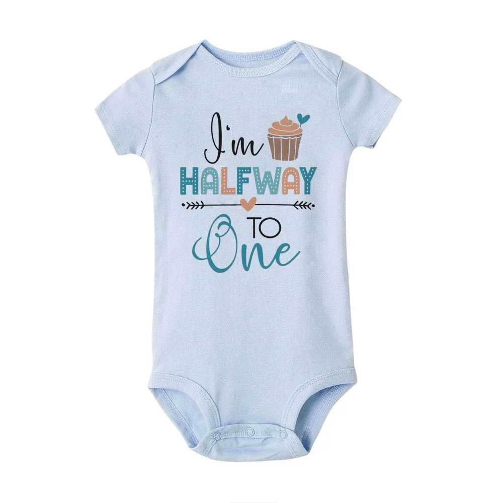 I’m Halfway To One Newborn Bodysuit Baby Birthday Party Outfit Infant Body Toddler Summer Short Sleeve Jumpsuit Infant Clothes