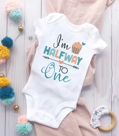 I’m Halfway To One Newborn Bodysuit Baby Birthday Party Outfit Infant Body Toddler Summer Short Sleeve Jumpsuit Infant Clothes