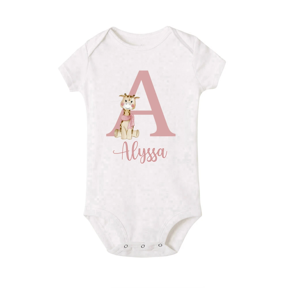 Personalized Baby Bodysuit Initial with Name Newborn Wild One Romper Deer Printed Clothes Baby Girls Clothes Infant Shower Gift