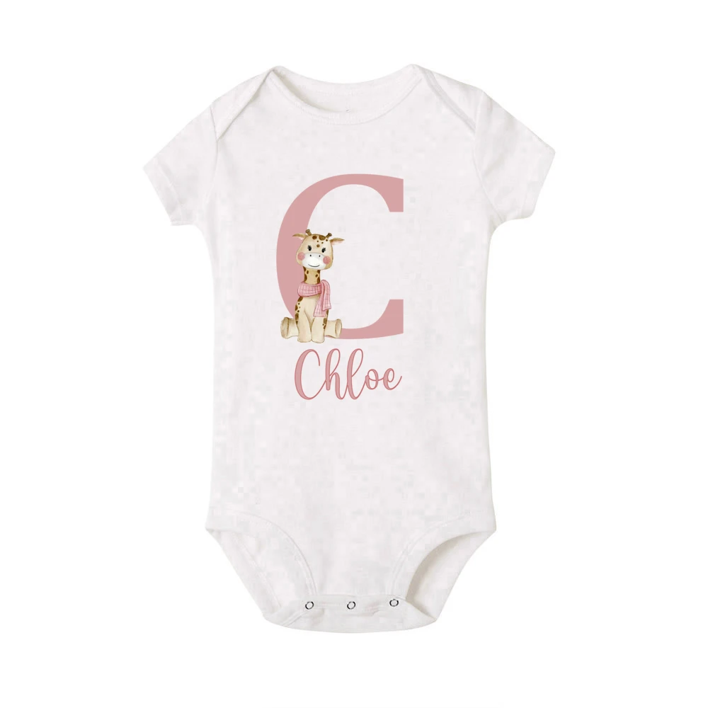 Personalized Baby Bodysuit Initial with Name Newborn Wild One Romper Deer Printed Clothes Baby Girls Clothes Infant Shower Gift