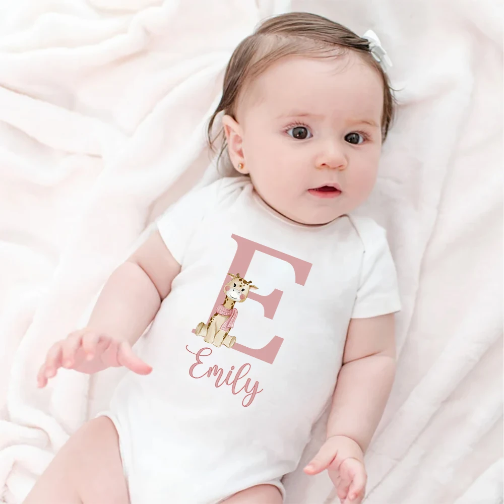 Personalized Baby Bodysuit Initial with Name Newborn Wild One Romper Deer Printed Clothes Baby Girls Clothes Infant Shower Gift