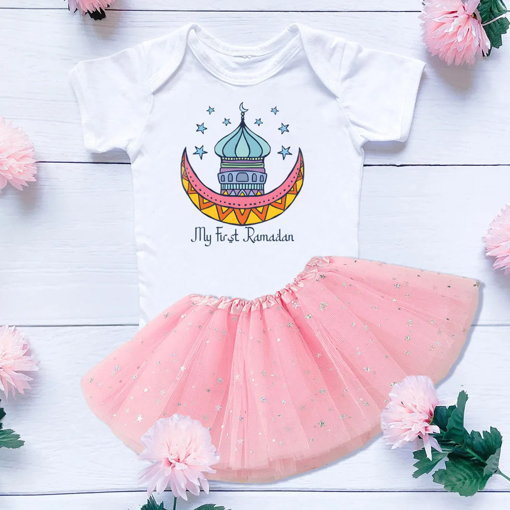 Casual Baby Girl Cake Skirts Outfits My First Ramadan Infant Tutu Dress Babys Romper+Tutu Skirts Set Ramadan Newborn Clothes