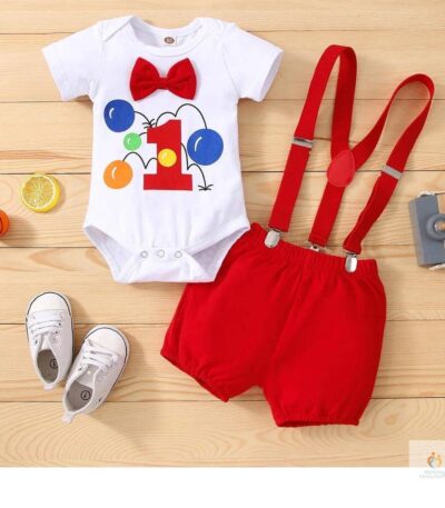 Baby Boy’s First Birthday Outfit with Shorts & Suspender