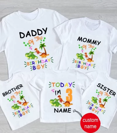 Family Matching Dinosaur Birthday Party T Shirts Personalized Daddy Mommy Dino Outfits Boys Any Name My Kids Shirt Clothes
