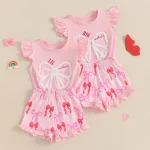 MISOWMNJOY Summer Family Matching Baby Sister Outfit Princess Bow Fly Sleeve Tops Ruffle Shorts 2 Piece Toddler Clothes Set