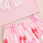 MISOWMNJOY Summer Family Matching Baby Sister Outfit Princess Bow Fly Sleeve Tops Ruffle Shorts 2 Piece Toddler Clothes Set