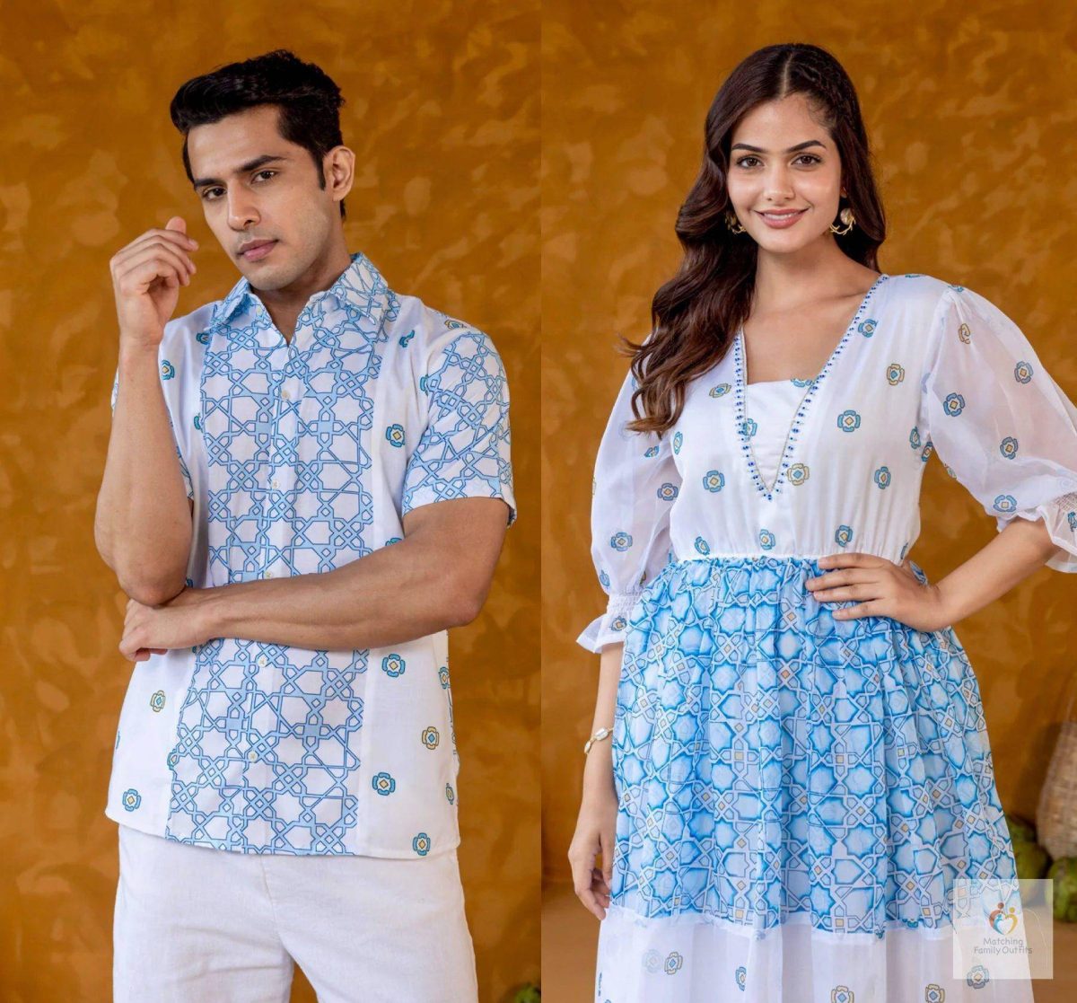 Breezy Blue & White Matching Outfits for Him & Her”