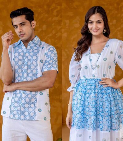 Breezy Blue & White Matching Outfits for Him & Her”