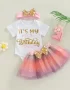 3Pcs Baby Birthday Bodysuits Cotton Short Sleeved Newborn Girls Romper Pettiskirt 12M Toddler Baby Birthday Gifts Party Clothes
