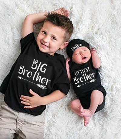 Big Little Brother Family Matching Clothes Kids Shirts Newborn Baby Bodysuit Summer Short Sleeve Clothes Twin Brother Present