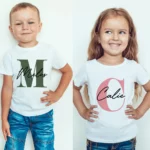Kids Personalised Name Initial T-shirt Kids Top Children’s Custom T-shirts Boy’s Girl’s Customised Tee Birthday Gift