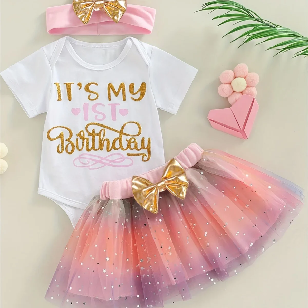 Baby Girl First Birthday Outfit (Hairband and skirt included) - Image 4